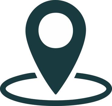 Dark teal map pointer pin with circle indicates location, destination, travel, and positioning for navigation apps vector