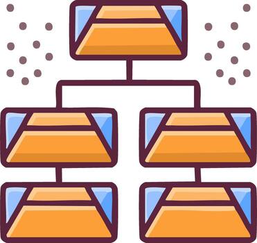 Abstract hierarchical system chart with connected elements and data flow points vector