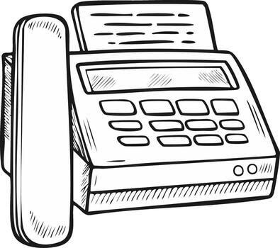 Sketch of a Fax Machine with Handset and Paper vector