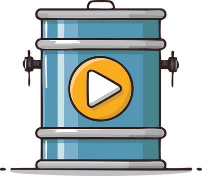 Blue Container with Play Button Cartoon Style Media Storage Solution Illustration vector