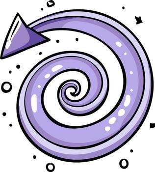 Hand drawn cartoon purple spiral arrow pointing inwards creating a vortex or portal vector