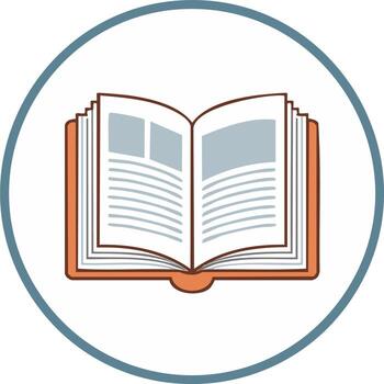 Open book icon, reading and studying concept, circle design, information resource vector