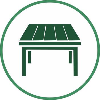 Green icon of a picnic table within a green circle for symbol design vector
