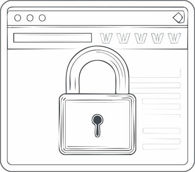 Secure internet browsing concept with padlock symbol on a web page interface vector
