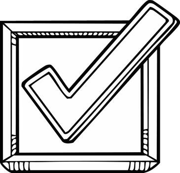 Black and white graphic of a checkmark in a square box indicating approval or completion vector