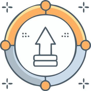 Circular icon with an upward arrow symbolizing growth progress and leveling up vector
