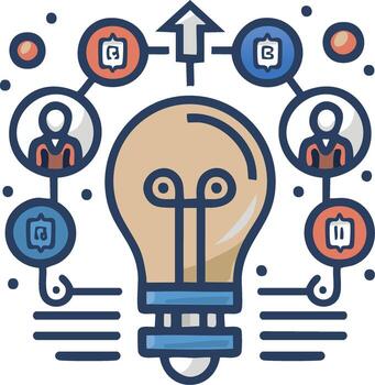 Collaborative idea generation and project development infographic with lightbulb and team network icons vector