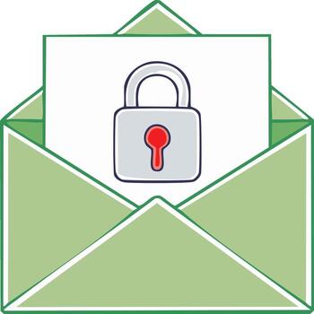 verde correo sobre con seguro candado ilustración representando correo electrónico comunicación intimidad y digital mensaje seguridad vector