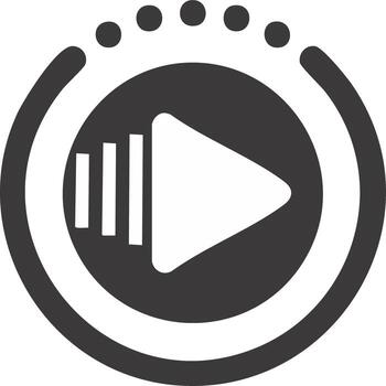 circular medios de comunicación jugador icono con jugar símbolo, sonido barras, y cargando indicador vector