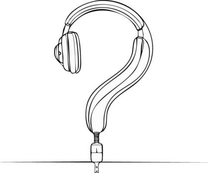 Headphones forming a Question Mark with audio plug end in Outline Style vector