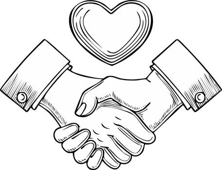 Handshake Agreement with Heart Shape Above Represents Trust and Connection vector