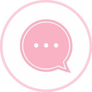 Pink speech bubble icon with three dots inside a pink circle on white background vector