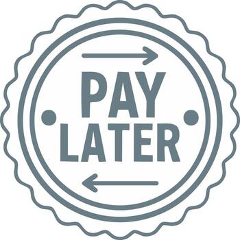 Pay Later text with arrows inside a circular badge icon vector
