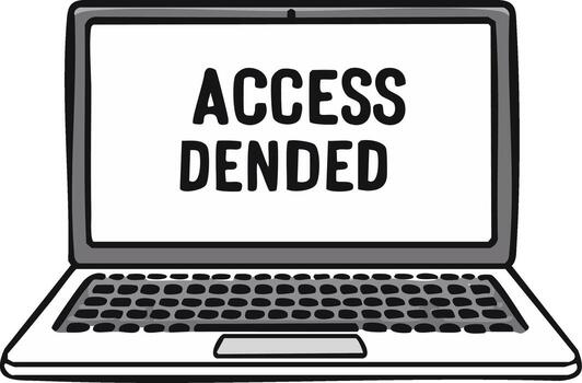 Sketch of laptop with Access Denied message displayed on screen, depicting restricted entry or unavailable content vector