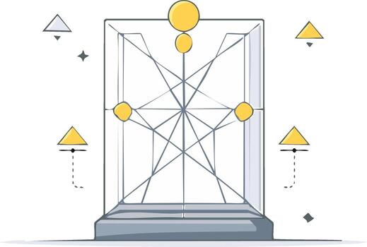 Abstract Geometric Illustration with Frame, Lines, Spheres and Triangle Elements vector