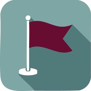 Simple flat design maroon flag icon on a white flagpole with a long shadow vector