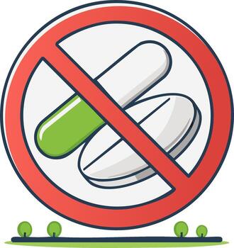 No drugs allowed sign with forbidden capsule and pill illustration vector