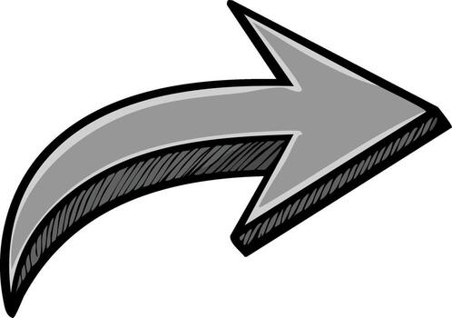 estilizado gris flecha gráfico señalando a la derecha con negro escotilla marca sombreado vector