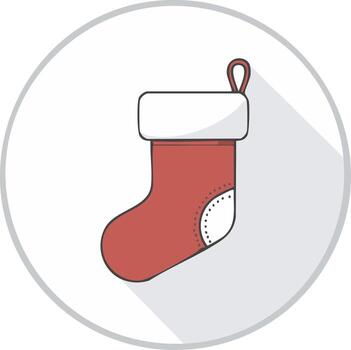 Red Christmas stocking with white trim and hanging loop flat design icon vector