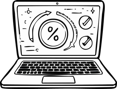Hand Drawn Laptop Computer Showing Rate Percentage Refresh and Approval Illustration vector