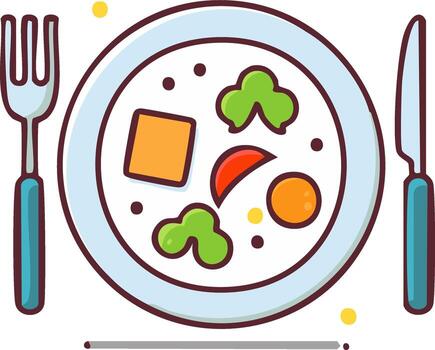 Top view of a healthy breakfast plate with fork and knife vector
