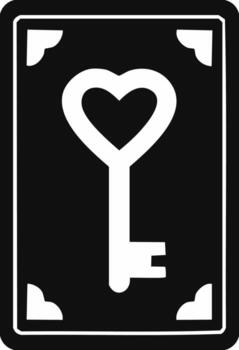 Stylized Key with a Heart Shape in Black and White, Simple Design Inside Framed Border vector