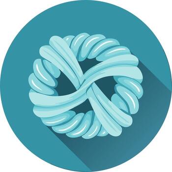 Abstract interwoven knot symbol in a circular flat design icon with long shadow vector