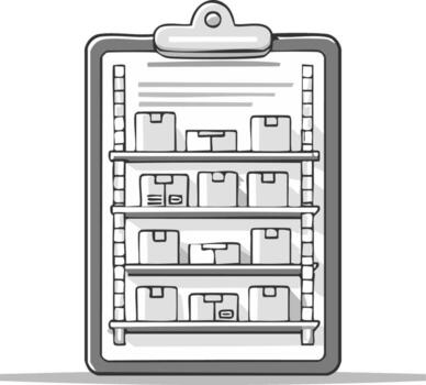 Cartoon Shelf Storage with Boxes on Clipboard and Inventory List vector
