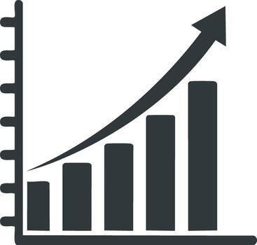 Increasing bar graph icon with upward arrow symbolizing growth and progress vector