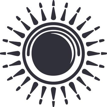 Stylized sun icon with radiating rays and a central circle representing its core vector