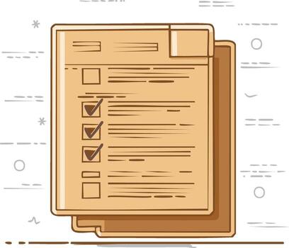Illustrated document with a checklist showing completed tasks and successful progress achievement vector