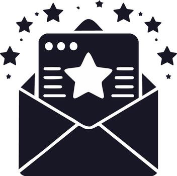 correo electrónico con un estrella dentro sobre rodeado por estrellas notificación gráfico icono vector