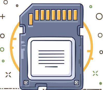 Vibrant hand-drawn illustration of a gray Secure Digital memory card for digital data storage technology vector