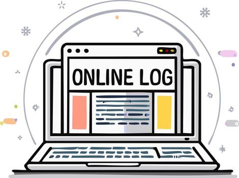 ordenador portátil computadora mostrando un en línea Iniciar sesión en un peculiar garabatear estilo ilustración vector