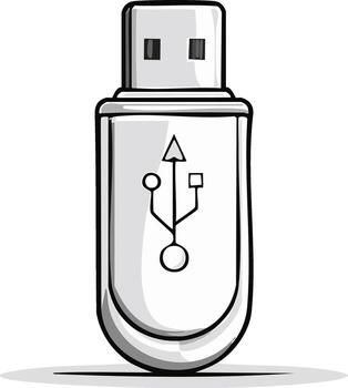 Stylized hand-drawn USB flash drive illustration for digital data storage and computer connectivity vector