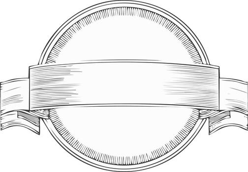 Detailed Line Art Illustration of Blank Circular Badge with Ribbons for Custom Text vector