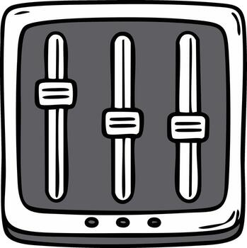 Three vertical faders on a control panel with rounded corners and indicator lights vector