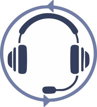 Headset icon with circular arrows indicating communication or support services vector