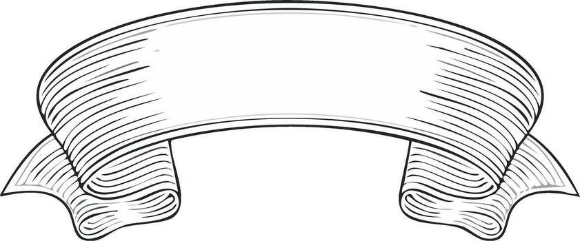 Vintage Engraved Style Curved Banner Scroll Illustration with Detailed Shading Folds and Blank Copy Space vector