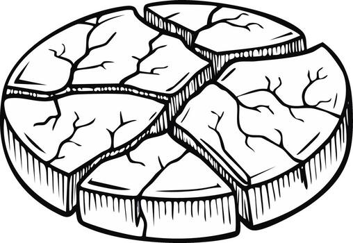 agrietado redondo objeto con segmentario secciones y un áspero superficie textura vector