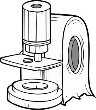 Humorous conceptual illustration of a scientific microscope with a toilet paper roll as its base vector