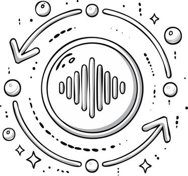 Doodle of a sound wave symbol with circular arrows representing an audio loop or refresh vector