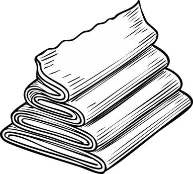 Stack of folded fabric in a simplified line drawing style, white background vector