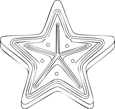An intricate outline drawing of a five pointed star with decorative inner lines and small circle details vector