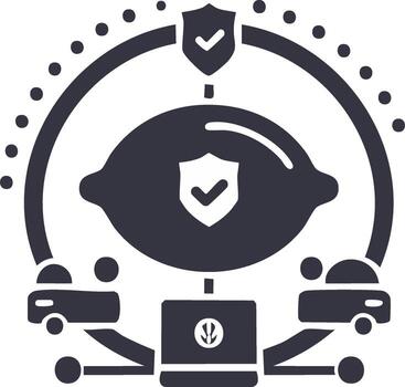 Network security concept with interconnected devices, data flow, and protection shields vector