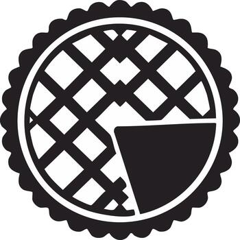 Illustration of a classic pie with lattice crust and a missing slice, black and white icon vector