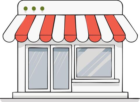 Modern storefront with awning and large display windows, clean design vector