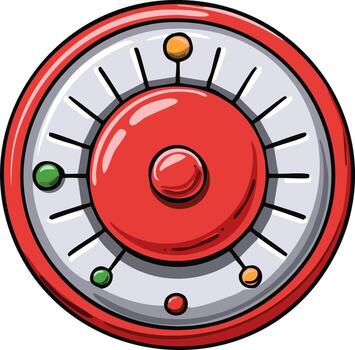 Playful illustration of a red and white control dial with indicator lights vector