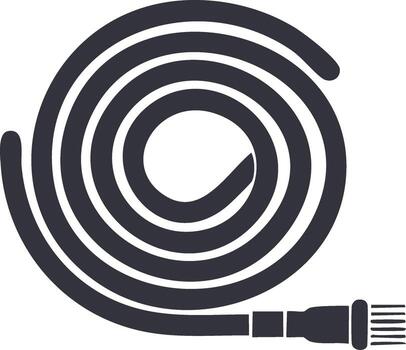 enroscado fuego manguera con boquilla en un circular diseño, aislado en un blanco antecedentes vector