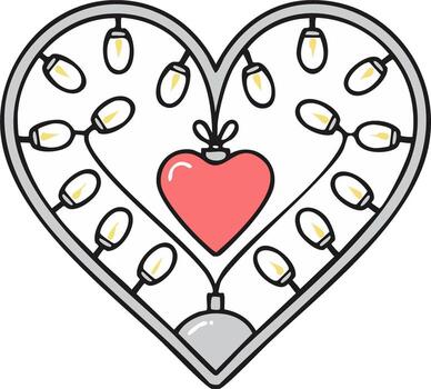 Luminous heart shape illustration with festive string lights and a romantic red heart ornament vector